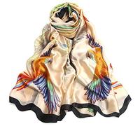 Silk Like Scarf Large Satin Hair Scarves Fashion Parrot Wraps Neck Scarfs for Women Beige