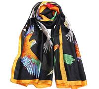 Silk Like Scarf Large Satin Hair Scarves Fashion Parrot Wraps Neck Scarfs for Women Black
