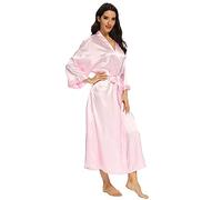 Silk Long Robes for Women Lightweight Long Satin Robes Pure Pink 4XL/5XL