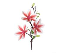 Silk Magnolia Floral Bouquet with Three Lifelike Blossoms for Living Room Coffee Table Wedding Table Centerpiece and Entryway Styling (Rose Red And White)