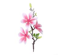 Silk Magnolia Floral Bouquet with Three Lifelike Blossoms for Living Room Coffee Table Wedding Table Centerpiece and Entryway Styling (White Edge Powder)