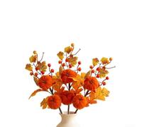 Silk Maple Leaf Autumn Stems 45cm Flocked Pumpkins | Natural vein print leaves, fade-resistant silk, textured brown bark, bendable wire, autumn theme