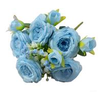 Silk Peony Bouquet 5 Heads Artificial Flowers Home Decor(Blue) | Multi-layered petals, vibrant colors, elegant home accent, living room bedroom display, no watering needed