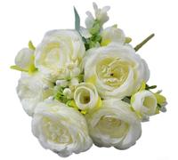 Silk Peony Bouquet 5 Heads Artificial Flowers Home Decor(Creamy White) | Multi-layered petals, vibrant colors, elegant home accent, living room bedroom display, no watering needed