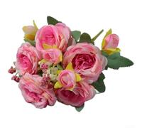 Silk Peony Bouquet 5 Heads Artificial Flowers Home Decor(Deep Pink) | Multi-layered petals, vibrant colors, elegant home accent, living room bedroom display, no watering needed