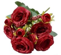 Silk Peony Bouquet 5 Heads Artificial Flowers Home Decor(Deep Red) | Multi-layered petals, vibrant colors, elegant home accent, living room bedroom display, no watering needed