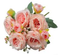 Silk Peony Bouquet 5 Heads Artificial Flowers Home Decor(Light Pink) | Multi-layered petals, vibrant colors, elegant home accent, living room bedroom display, no watering needed
