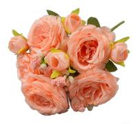 Silk Peony Bouquet 5 Heads Artificial Flowers Home Decor(Peach Pink) | Multi-layered petals, vibrant colors, elegant home accent, living room bedroom display, no watering needed