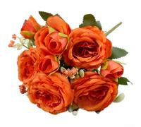 Silk Peony Bouquet 5 Heads Artificial Flowers Home Decor(Red Sunset) | Multi-layered petals, vibrant colors, elegant home accent, living room bedroom display, no watering needed