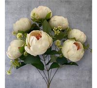 Silk Peony Bouquet - Artificial Flowers for Wedding, Home & Party Decor (Cream)