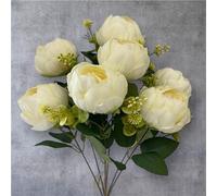 Silk Peony Bouquet - Artificial Flowers for Wedding, Home & Party Decor (Ivory)