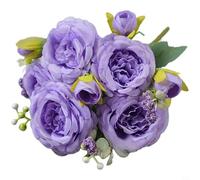 Silk Peony Bouquet,Artificial Peonies For Wedding,Fake Flowers Home Decor,Realistic Silk Flowers Centerpiece,Photography Props Floral Arrangement(Purple)