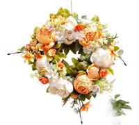 Silk Peony Garland 16 Inch Orange Handcrafted Floral Decor | Lifelike orange silk petals, 16 inch diameter, front door accent, spring summer for vibe, elegant entrance