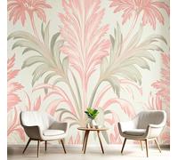 Silk Photo Wallpaper Sage Green Size 200 x 140cm 4 Strips Width 50 cm Palm Leaf Symmetrical Design Bedroom Decoration Wall Mural Wall Covering Design Wallpaper