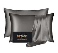Silk Pillow Cases 2 Pack, Mulberry Silk Pillowcases Standard Set of 2, Smooth, Anti Acne, Beauty Sleep, Both Sides Natural Silk Satin Pillow Cases for Women 2 Pack with Zipper for Gift, Dark Gray