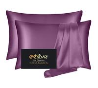 Silk Pillow Cases 2 Pack, Mulberry Silk Pillowcases Standard Set of 2, Smooth, Anti Acne, Beauty Sleep, Both Sides Natural Silk Satin Pillow Cases for Women 2 Pack with Zipper for Gift, Plum