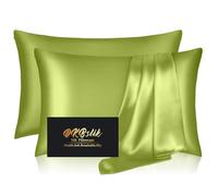 Silk Pillow Cases 2 Pack, Mulberry Silk Pillowcases Standard Set of 2, Smooth, Anti Acne, Both Sides Natural Silk Satin Pillow Cases for Sleeping Women 2 Pack with Zipper, Olive Green