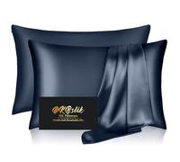Silk Pillow Cases 2 Pack, Mulberry Silk Pillowcases Standard Set of 2, Smooth, Anti Acne, Both Sides Natural Silk Satin Pillow Cases for Sleeping Women 2 Pack with Zipper, Mood Indigo