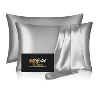 Silk Pillow Cases 2 Pack, Mulberry Silk Pillowcases Standard Set of 2, Smooth, Anti Acne, Both Sides Natural Silk Satin Pillow Cases for Sleeping Women 2 Pack with Zipper, Silver Grey