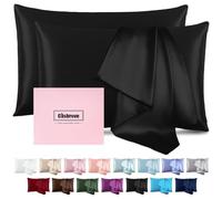 Silk Pillow Cases with Zipper,Mulberry Pillow Case,Black,Standard,2 Pack