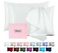 Silk Pillow Cases with Zipper,Mulberry Pillow Case,White,Standard,2 Pack