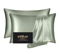 Silk Pillowcase 2 Pack, Mulberry Silk Pillow Cases Queen Size Set of 2, Anti Acne Silk Pillowcase for Hair and Skin, Natural Silk Satin Pillowcases Gifts for Women Men 2 Pack with Zipper, Sage Green
