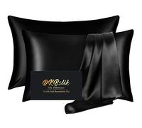 Silk Pillowcase 2 Pack, Mulberry Silk Pillow Cases Queen Size Set of 2, Anti Acne Silk Pillowcase for Hair and Skin, Natural Satin Pillowcases Gifts for Women Men 2 Pack with Zipper, Black