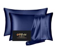 Silk Pillowcase 2 Pack, Natural Mulberry Silk Pillow Case, Anti Acne Silk Pillowcase for Hair and Skin, King Size Silk Satin Pillowcase Set of 2 with Hidden Zipper, Gifts for Women Men,Navy Blue