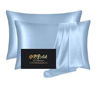 Silk Pillowcase 2 Pack, Natural Mulberry Silk Pillow Case,Anti Acne Silk Pillowcase for Hair and Skin, King Size Silk Satin Pillowcase Set of 2 with Hidden Zipper, Gifts for Women Men, Haze Blue