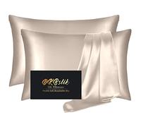 Silk Pillowcase 2 Pack, Natural Mulberry Silk Pillow Case, Anti Acne Silk Pillowcase for Hair and Skin, King Size Silk Satin Pillowcase Set of 2 with Hidden Zipper, Gifts for Women Men, Champagne