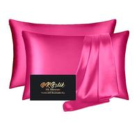 Silk Pillowcase 2 Pack, Natural Mulberry Silk Pillow Case, Anti Acne Silk Pillowcase for Hair and Skin, King Size Silk Satin Pillowcase Set of 2 with Hidden Zipper, Gifts for Women Men, Hot Pink