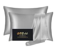 Silk Pillowcase 2 Pack, Natural Mulberry Silk Pillow Case, Anti Acne Silk Pillowcase for Hair and Skin, King Size Silk Satin Pillowcase Set of 2 with Hidden Zipper, Gifts for Women Men, Grey