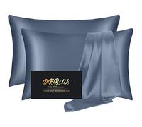 Silk Pillowcase 2 Pack, Natural Mulberry Silk Pillow Case, Anti Acne Silk Pillowcase for Hair and Skin, King Size Silk Satin Pillowcase Set of 2 with Hidden Zipper, Gifts for Women Men, Ash Blue