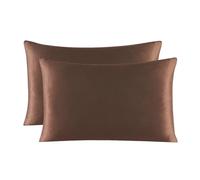 Silk Pillowcase 2 -piece zip pillow cover, mulberry silk pillow on both sides for individual pillow fuel(Coffee,40x60 cm)