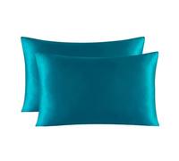 Silk Pillowcase 2 -piece zip pillow cover, mulberry silk pillow on both sides for individual pillow fuel(Peacock blue,51x76 cm)