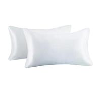 Silk Pillowcase 2pcs/lot Solid Silky Satin Skin Care Pillowcases Hair Anti Pillow Case Queen Size Pillow Covers for Home Hotel Travel(WHITE)