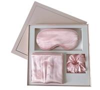 Silk Pillowcase 3pcs Set Satin Hair Beauty Pillow Case Natural Mulberry Silk Eye Patch Sleep Comfortable Home Decor Bedroom(Pink)