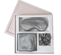 Silk Pillowcase 3pcs Set Satin Hair Beauty Pillow Case Natural Mulberry Silk Eye Patch Sleep Comfortable Home Decor Bedroom(Grey)