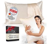 Silk Pillowcase 40 x 80 cm, 100% Mulberry Silk for Skin and Hair, Specialist Certified in Germany, Silk Cushion Highest Class 6A, 22 momme, Silk Pillowcase (Light Champagne - Pink Edge)