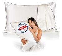 Silk Pillowcase 50 x 80 cm, 100% Mulberry Silk for Skin and Hair, Dermatologically Certified by Specialists in Germany, Highest Class 6A, 22 Momme (Ivory White - Black Edge)
