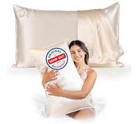 Silk Pillowcase 50 x 80 cm, Silk Pillowcase Mulberry Silk, Dermatologically Tested by Specialists in Germany, Highest Class 6A, 22 Momme (Light Champagne - Pink Edge)