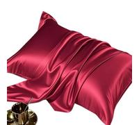 Silk Pillowcase for Hair and Skin - Cooling Ice-Silk Faux Satin Solid Color Soft Breathable Smooth Pillow Cover with Envelope Closure for Summer Sleep Travel Gift 48x74cm (Burgundy,1 Pc)