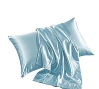 Silk Pillowcase for Hair and Skin - Cooling Ice-Silk Faux Satin Solid Color Soft Breathable Smooth Pillow Cover with Envelope Closure for Summer Sleep Travel Gift 48x74cm (Blue,1 Pc)