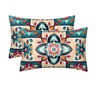 Silk Pillowcases Set of 2 Pillow Shams Breathable Soft Pillow Covers with Envelope Closure Arabic Indian Checked Pattern Pillowcases Standard Size 20x30 Inches Washed Pillow Cases for Hair and Skin