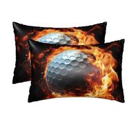 Silk Pillowcases Set of 2 Pillow Shams Breathable Soft Pillow Covers with Envelope Closure Golf ball on fire Pillowcases Standard Size 20x30 Inches Washed Pillow Cases for Hair and Skin