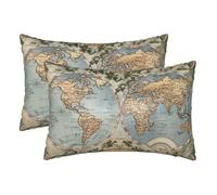Silk Pillowcases Set of 2 Pillow Shams Breathable Soft Pillow Covers with Envelope Closure Vintage Old World Map Pillowcases Standard Size 20x30 Inches Washed Pillow Cases for Hair and Skin