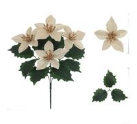 Silk Poinsettia Christmas Flowers with Glitter Accents(AHF649-200-5 Gold) | cloth and plastic, weather resistant, indoor outdoor use, sparkling finish, holiday atmosphere