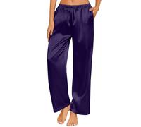 Silk Pyjamas Bottoms for Women UK Sale Clearance,Ladies Lounge Pants Satin Silk Wide Leg Sleepwear Casual Loose Elastic Waist Pj Pants Nightwear Loungewear Pajamas Bottoms Trousers Purple