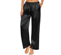 Silk Pyjamas Bottoms for Women UK Sale Clearance,Ladies Lounge Pants Satin Silk Wide Leg Sleepwear Casual Loose Elastic Waist Pj Pants Nightwear Loungewear Pajamas Bottoms Trousers Black