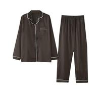 Silk Pyjamas for Women Satin Pajamas Set 2 Piece Lounge Wear Sets Long Sleeve Button Down Shirts Wide Leg Pants Pj Sets Loose Comfort Sleepwear Loungewear Oversized Soft Nightwear Size M-4XL Coffee